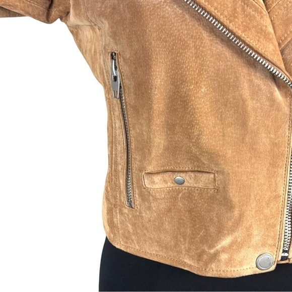 BLANK NYC COFFEE BEAN BROWN TAN SUEDE LEATHER CROPPED ZIP MOTO BIKER FALL JACKET - Picture 10 of 15